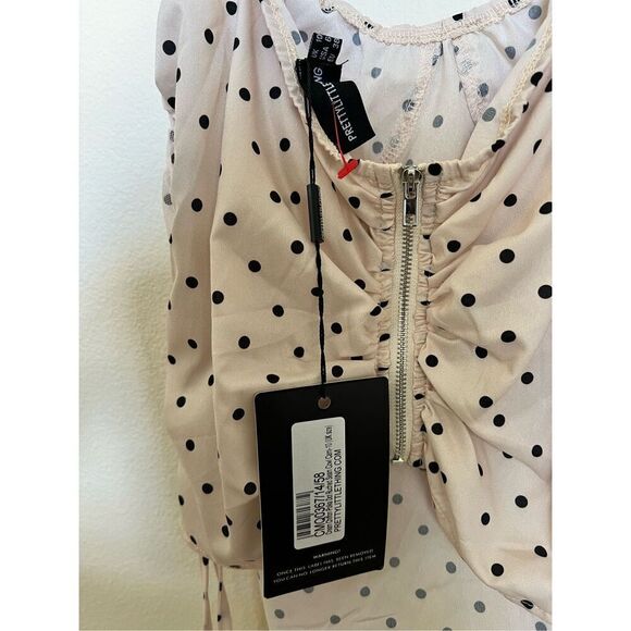 CREAM POLKA DOT RUCHED corset COWL CAMI zip tank top prettYLITTLEthing NWT 6 S - Picture 7 of 10